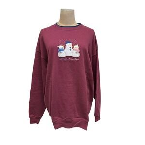 Burgundy Snowman Emb. Crewneck Sweatshirt FINAL SALE AS IS SZ XL PLZ READ